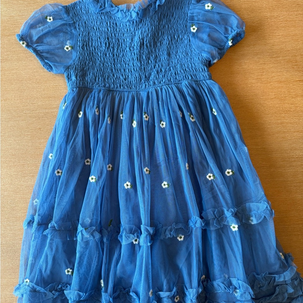 Mini Boden Blue Dress with White Floral Accents